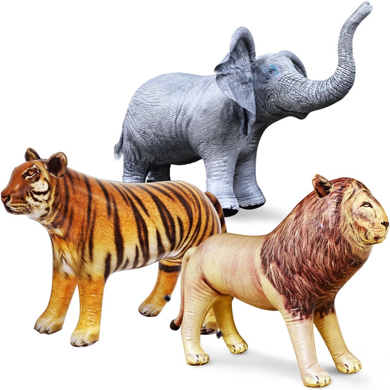 Jet Creations Life on Earth Wildlife Safari Inflatable, 3-PK, Lion, Tiger, Elephant, Realistic Animals for Party Decoration, Pool, Birthday, Jungle Photo Prop - Image 1
